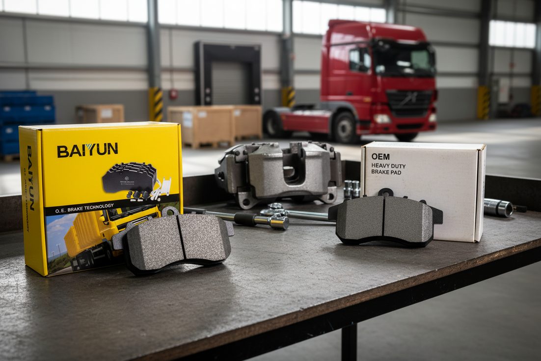 Сравнение OEM и aftermarket тормозных колодок для грузовиков оптом из Китая на верстаке