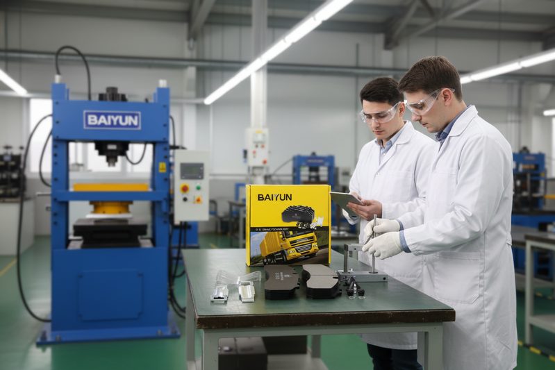 команда контроля качества BAIYUN Brake проверяет соответствие индикаторов износа тормозных колодок требованиям ECE R90 на заводе
