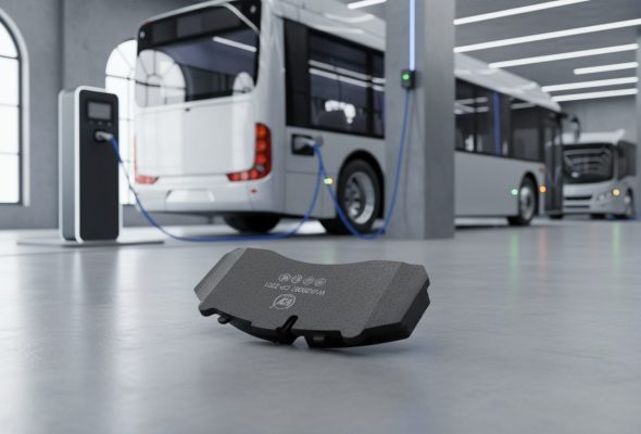 Engineered brake pads for electric vehicles from a trusted EV supplier in China, showing advanced friction material and anti-corrosion design.