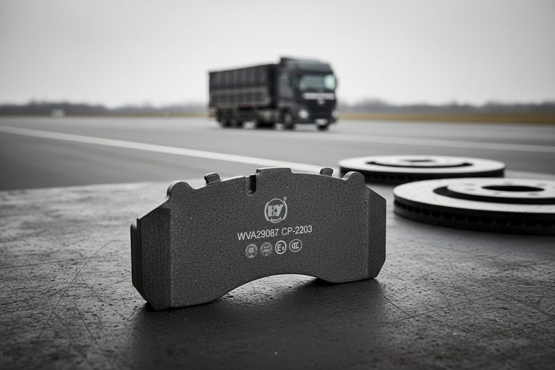 Тормозная колодка BAIYUN Brake CP2203, установленная в суппорте, с равномерной переносной пленкой на тормозном диске после приработки