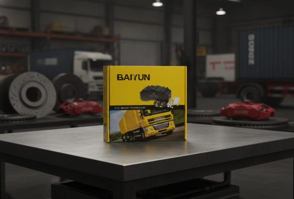 Brake pad certification export markets DOT ECE R90 import budgeting - BAIYUN brake repair kit box on an import manager's desk