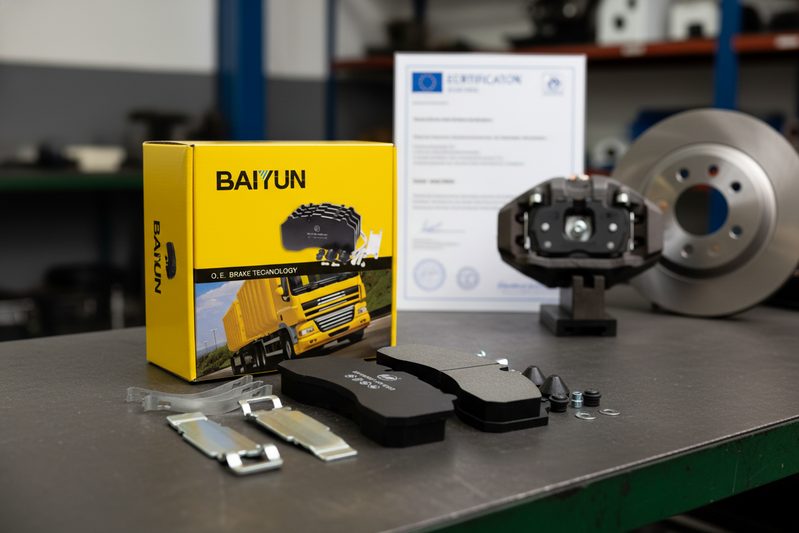 Сертифицированная тормозная колодка ECE R90 CP2223 устанавливается в тормозной суппорт легкового автомобиля с видимым тормозным диском