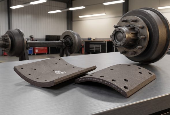 Brake lining material for heavy duty trailers - BAIYUN heavy-duty trailer brake lining segment on white background
